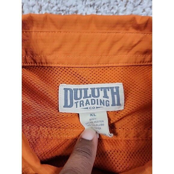 Duluth Trading Shirt Mens XL Orange Button Up Hiking Fish Vented Short Sl Marks* - Picture 6 of 6
